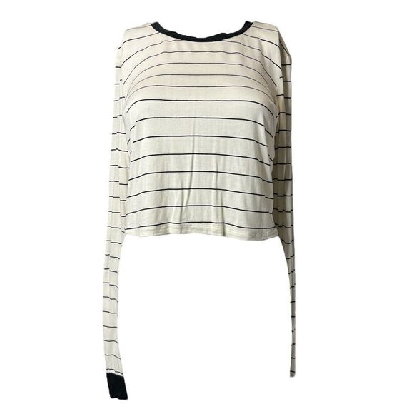 Forever 21 Soft Horizontal Striped Long Sleeve Crop Top White & Black Small - Picture 3 of 4